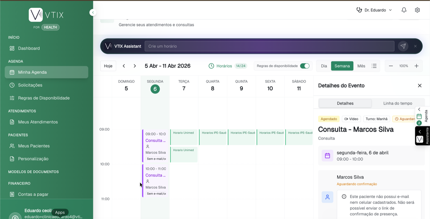 Agendamento com presença — screenshot